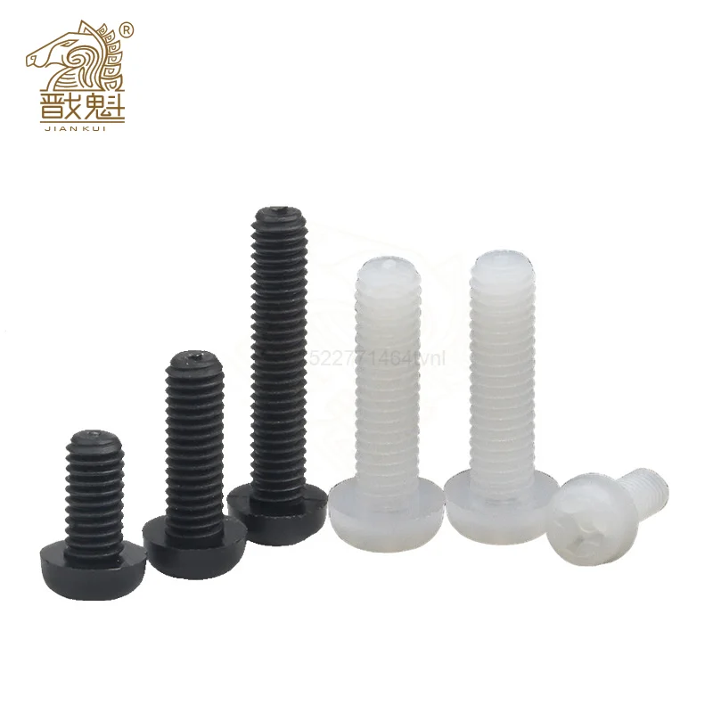 10/50X M2 M2.5 M3 M4 M5 M6 M8 Metric Threaded Black White Nylon Plastic Phillips Pan Head Cross Round Screw Bolt length 5mm-25mm