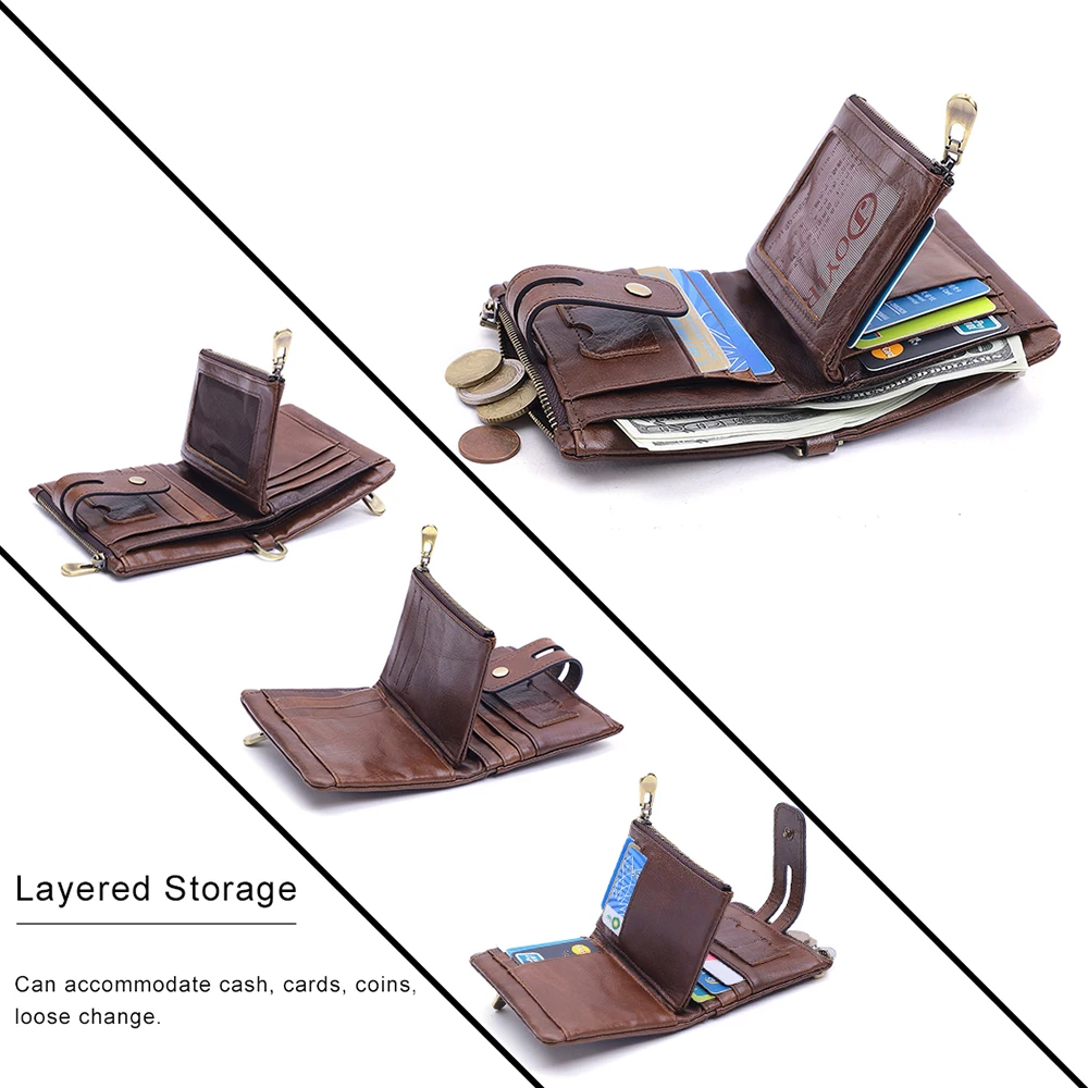 Leather short men's wallet anti-theft brush rfid multi-card slot Coin purses retro leather tri-fold Money clip Business Casual