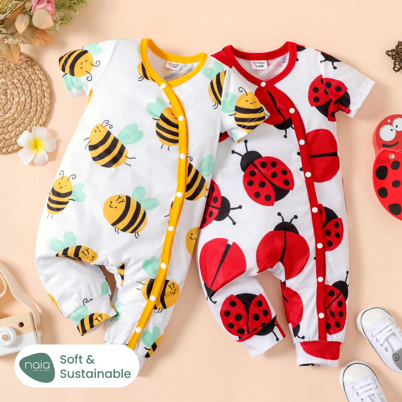 

Пэтпат найа™Детский комбинезон с коротким рукавом и принтом «пчела/Божья коровка»