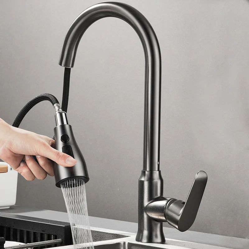 Pull Out Kitchen Faucets Rotatable Spring Brass Removable Faucet Spout Brass Mixer Hot Cold Water Taps Chrome Shaped for Sink