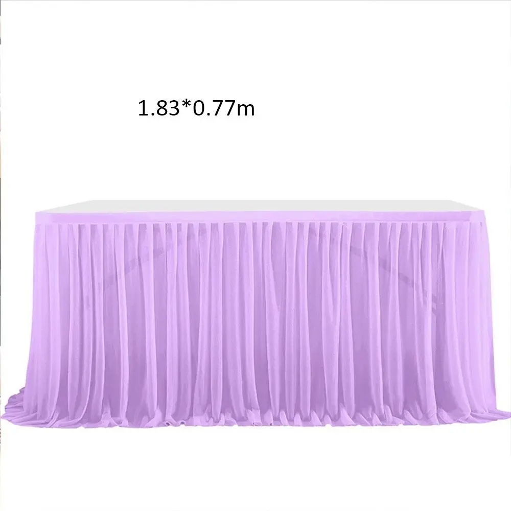 Glitter Pearl Chiffon Guaze Ruffle Dining Table Skirt Thin 6FT Gauze Wedding Table Curtain Reusable Tablecloths