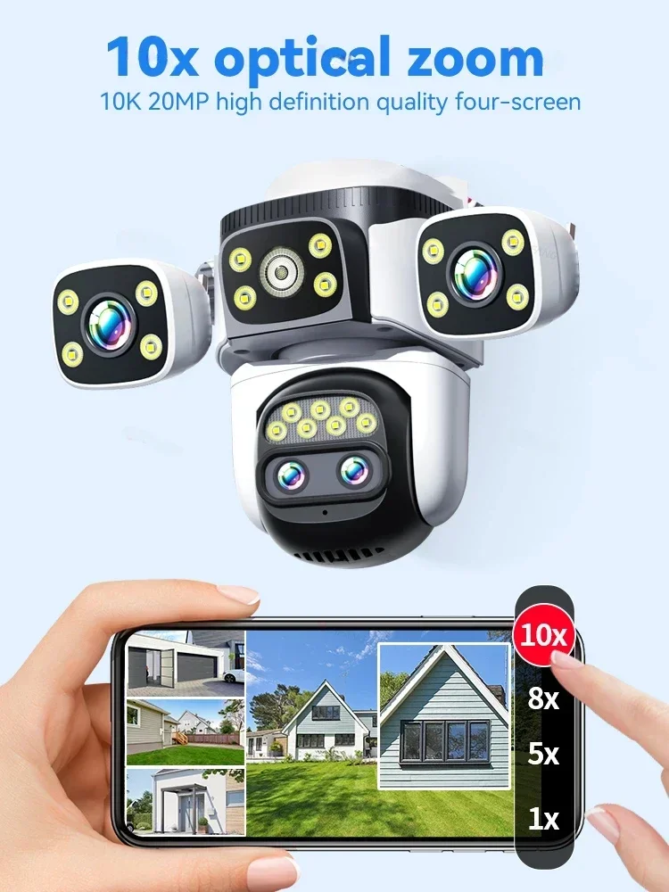 ANSVICAM UHD 20MP 10X Zoom Four Screens WiFi IP Camera Wireless Outdoor Four Len