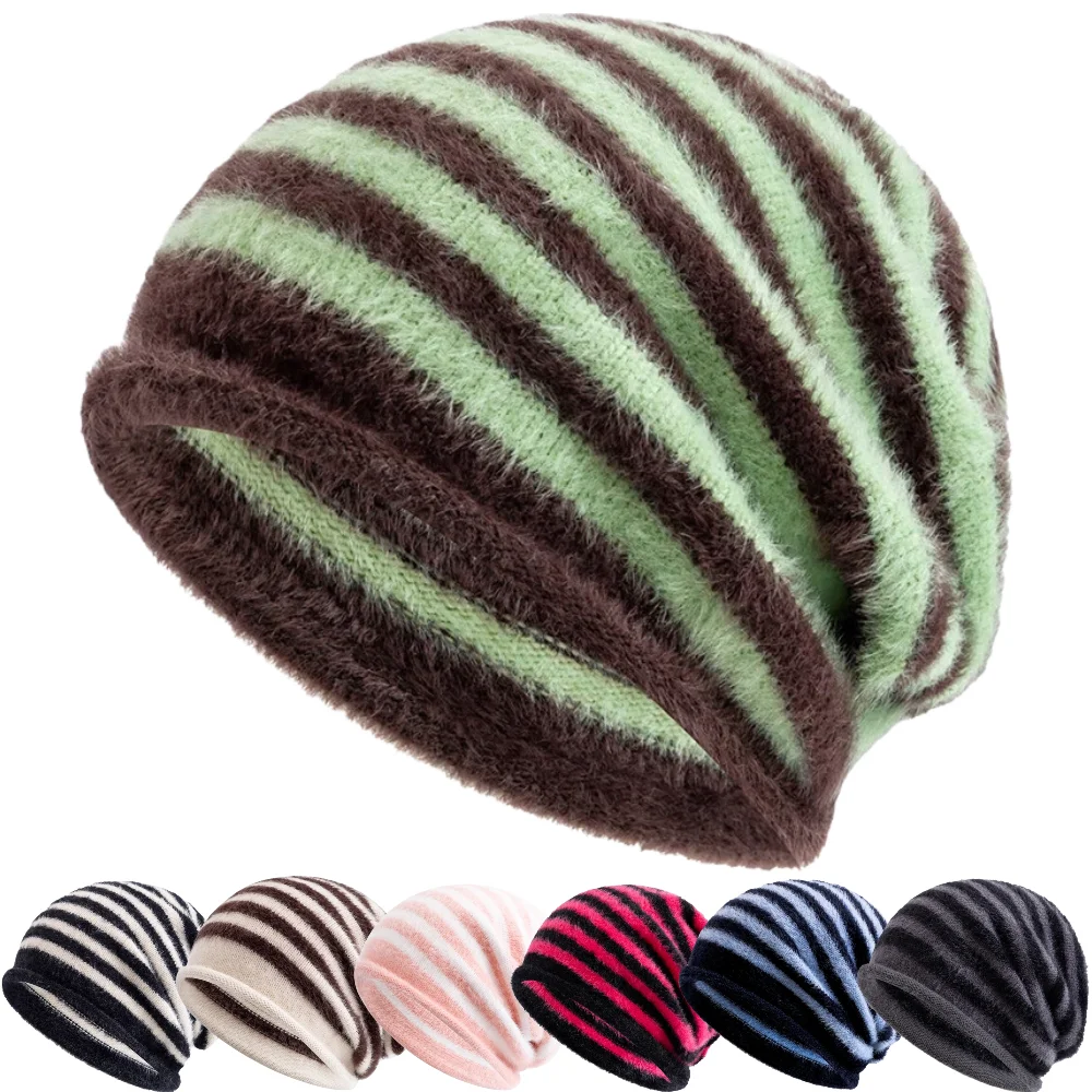Heißer Verkauf Mode Frau Slouchy Beanie Casual Streifen Design Y2K Winter Hüte Für Frauen – Detail 2