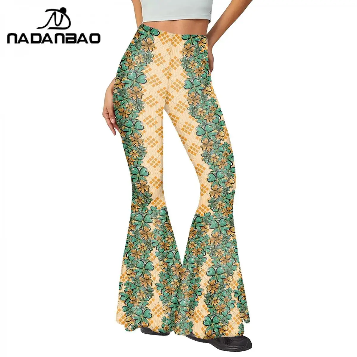 NADANBAO St. Patrick's Day Flare Pants Women Holiday Party Trousers Clover 3D Printed Pants Green Sexy Slim Streetwear Bottom 100 500pcs 1 inch clover stickers saint patrick s day shamrock stickers for gift decor daily necessities green lucky seal labels