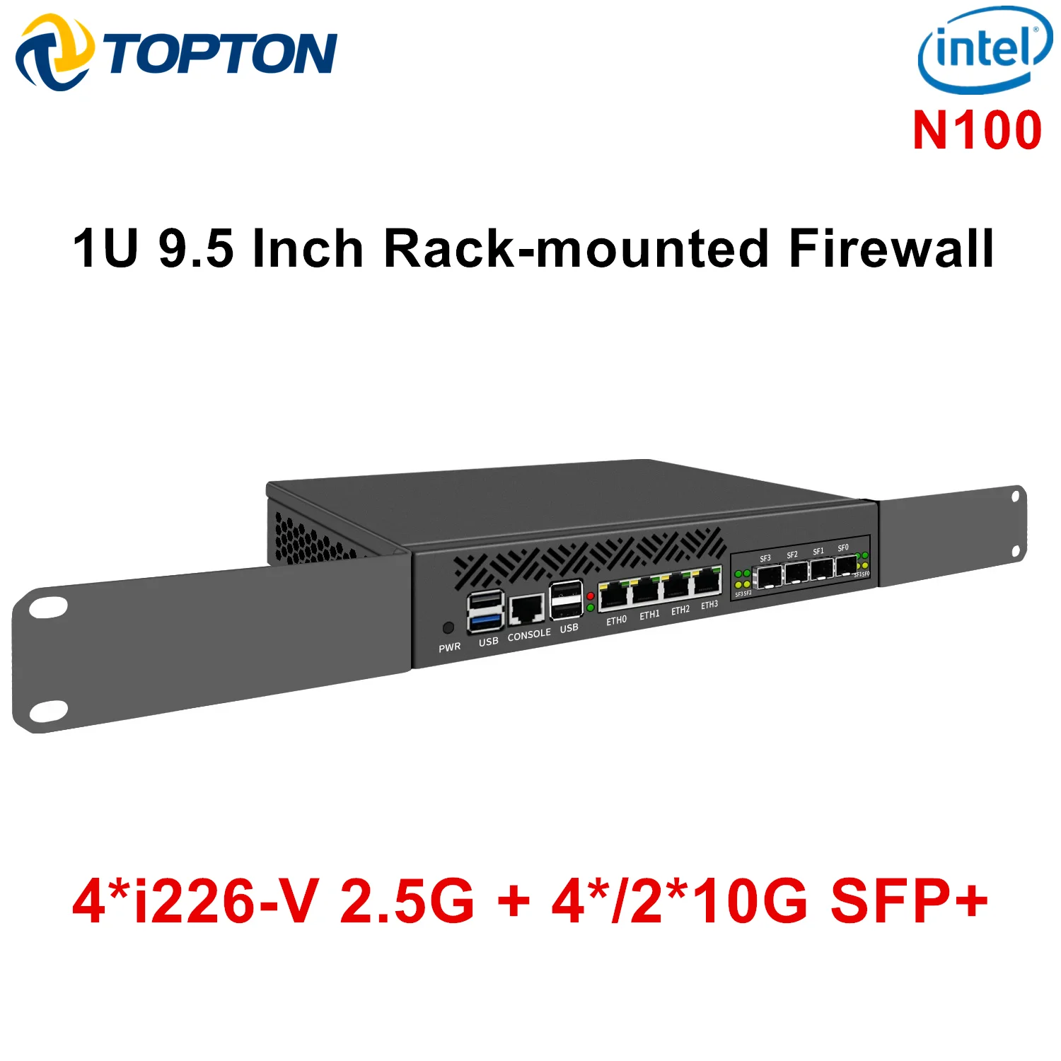 9.5 Inch Topton 1U Rack-mounted Intel N100 Mini PC Home Server Firewall Router 2.5G Gateway Network Security with 4*2*10G SFP 2