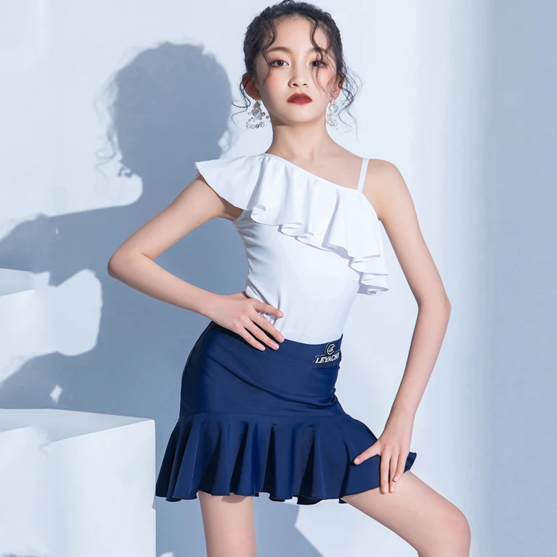 

2023 New Latin Dance Costumes For Girls Sleeveless Tops Blue Skirts Suit Rumba Samba Tango Practice Clothes Latin Dress DQS12140