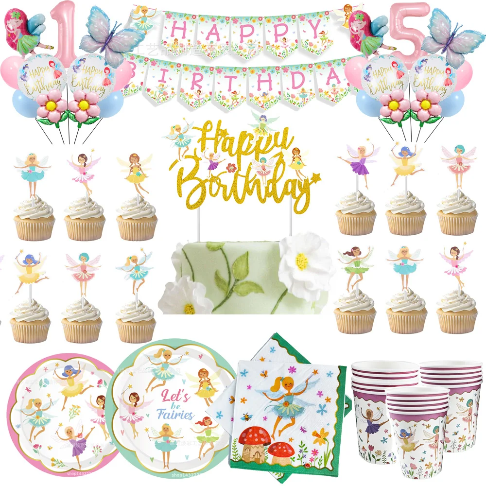 FairyTablewareGirlsPinkFloralFairiesPaperPlatesNapkinsCups