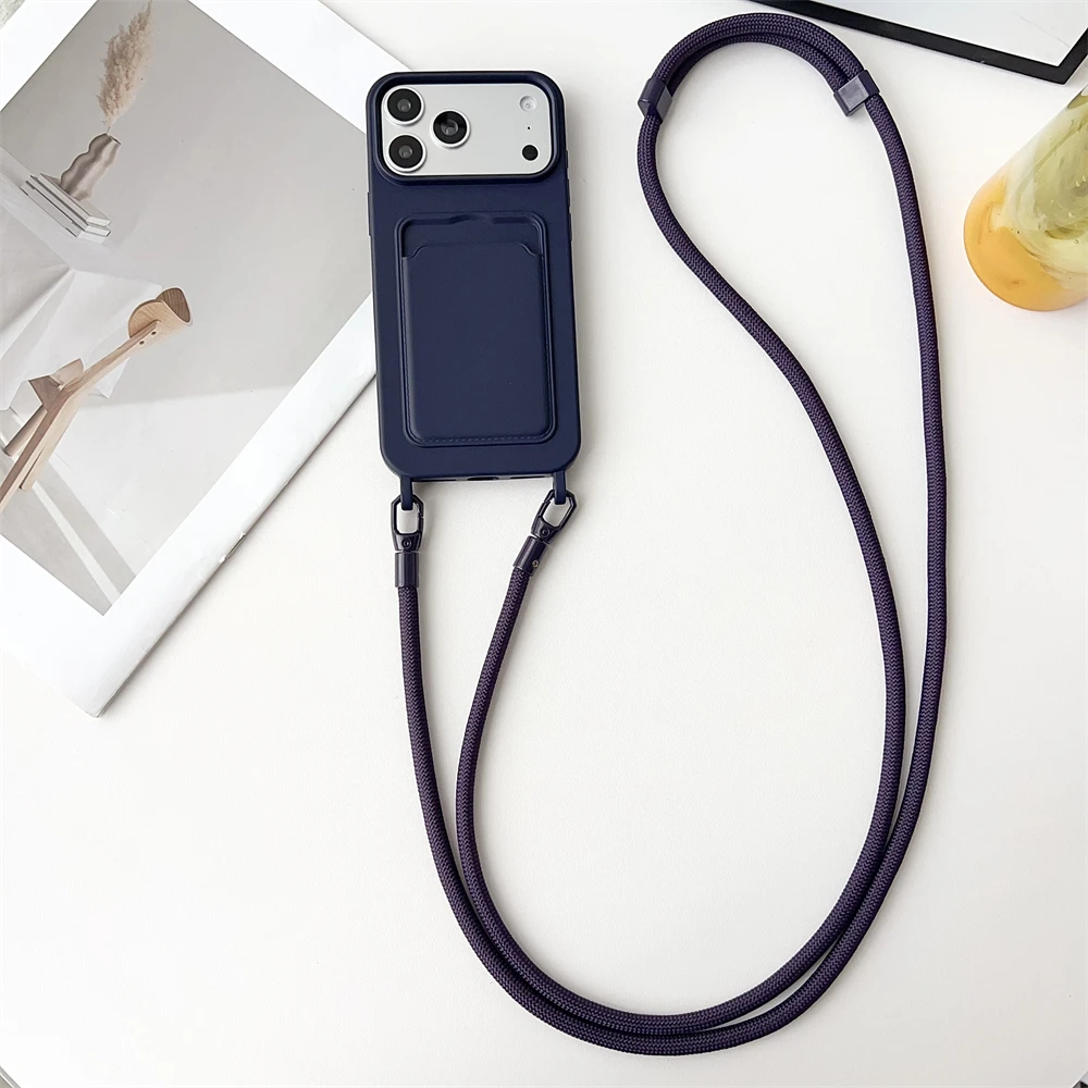 Enhanced Silicone Card Holder Phone Case with Crossbody Lanyard and Fall Prevention Cover