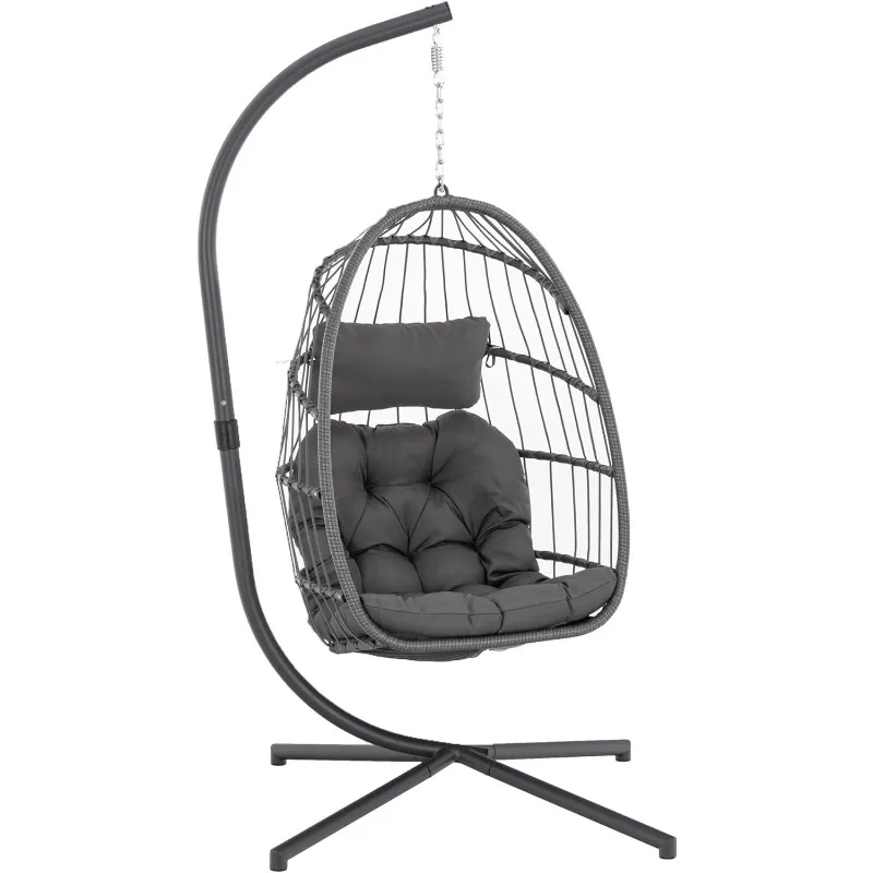 

Indoor Outdoor Egg Hanging C with Stand, Patio Wicker Swing Egg Indoor Swinging Chair Outdoor Hammock Egg Chair 350lbs