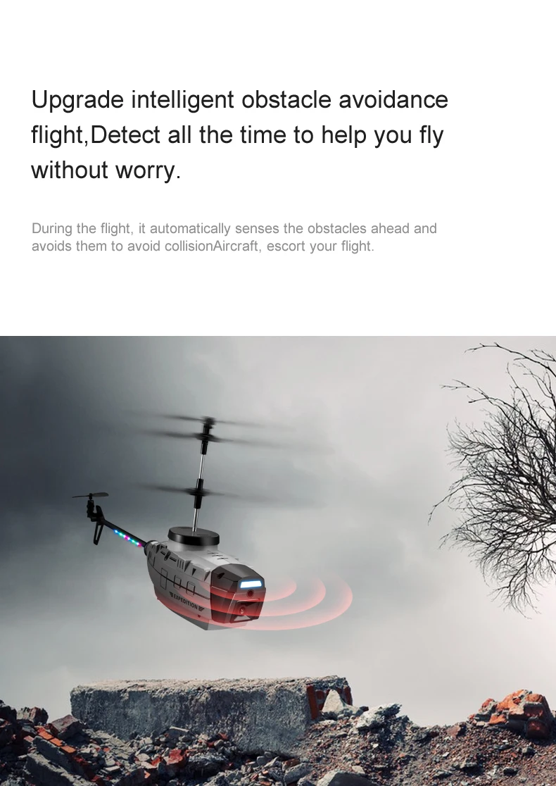 KY202 RC Helicopter, intelligent obstacle avoidance flight detects all the time to help you fly without worry . 