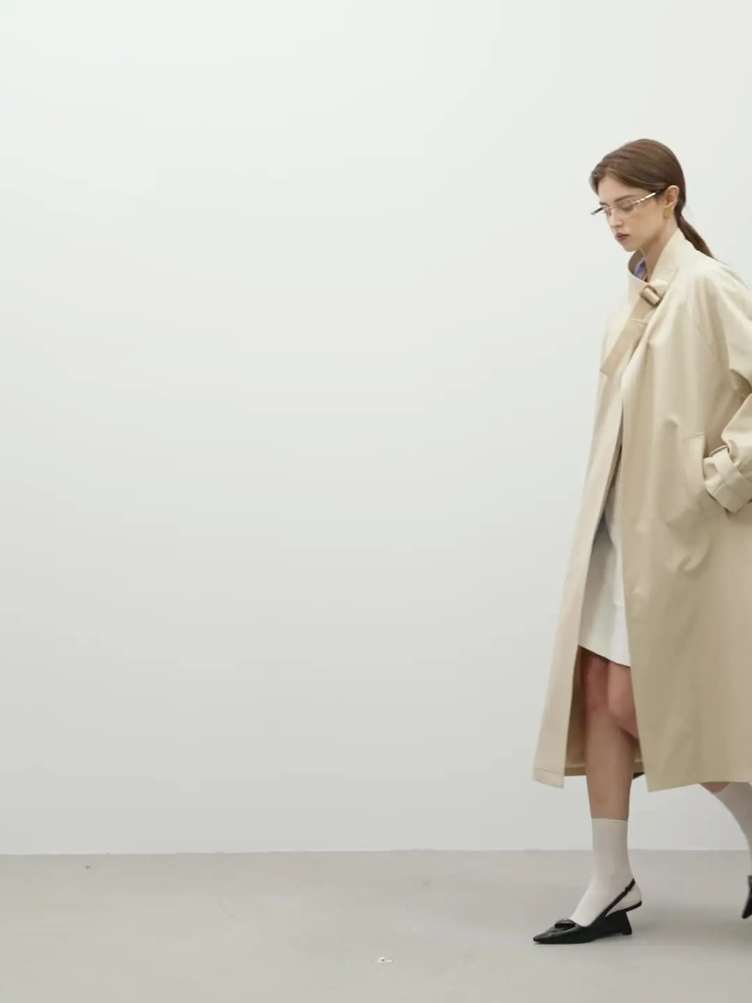 FSLE Office Lady Stand Up Collar Trench Coat for Women Spring of