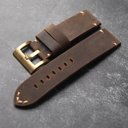Handmade Crazy Horse Leather Men's Rugged Bracelet with Copper Buckle - 22mm (B style)