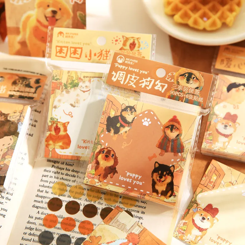4style 96pcs/lot cute pet themed sticky notes+PET die-cutting stickers creative combination DIY handmade scrapbook decoration ﻿ 4
