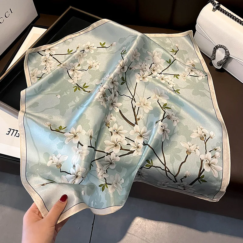 100% Pure Silk Square Scarf Women Dot Print Neckerchief Bandana