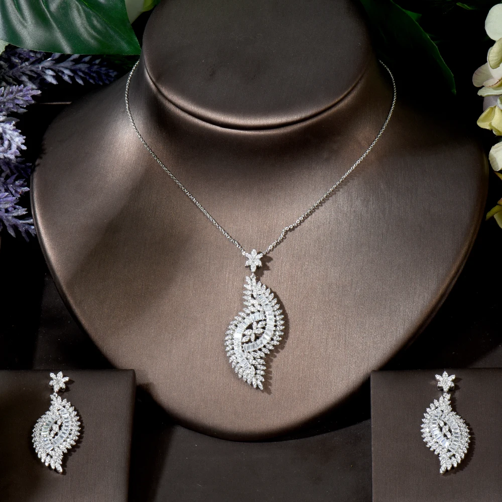 

Fashion Geometric Micro Pave AAA Cubic Zirconia Necklace Earring Set Women Bridal Wedding Party Jewelry Accessories N-1813