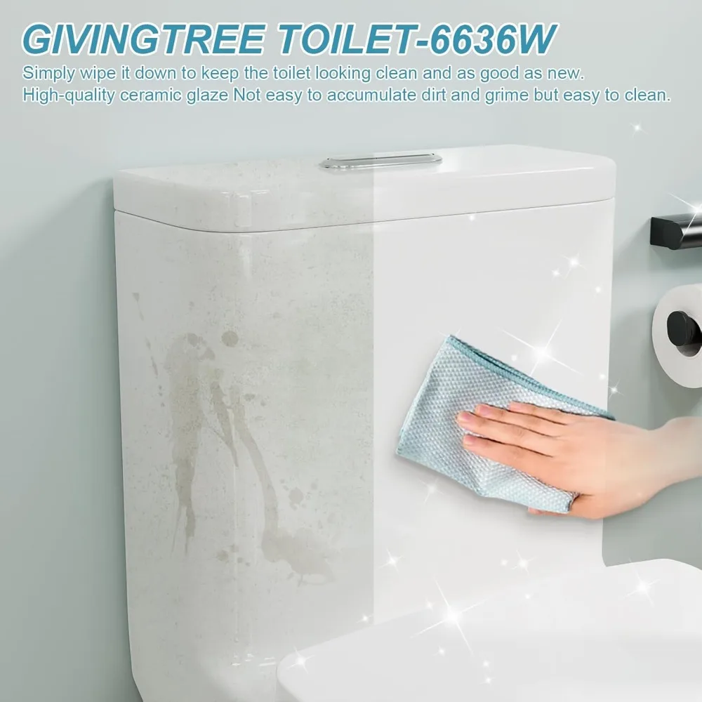 Dual Flush Elongated Standard One Piece Toilet with Comfortable Seat Height,Powerful&Quiet Dual Flush Modern Toilet,Glossy White 6