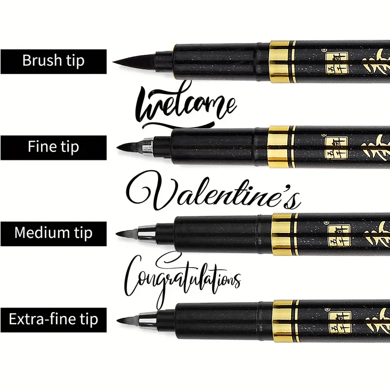 4Pcs/Set Calligraphy Pen Hand Lettering Art Pens Brush Ink Lettering Pens Markers for Writing Drawing Black Ink Pens Art Marker 5