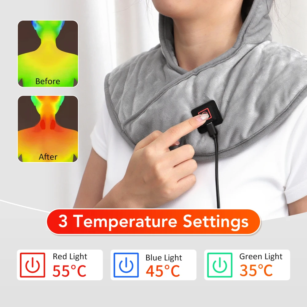 Soft Grey Heated Neck Pad USB Thermal Wrap for Relaxation