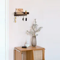 Rustic Wood Floating Shelf Wall Mounted for Entryway Decor Key Holder Rack with 8 Key Hooks For Hanging Keys Coats Dog Leashes 2
