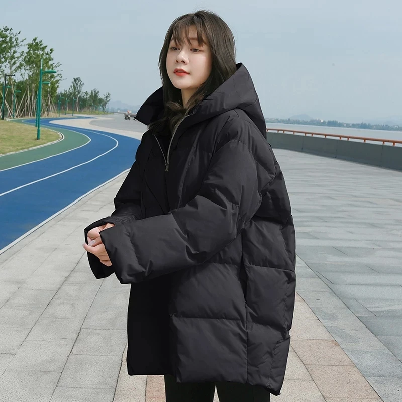 New Down Cotton Parka Winter Jackets Women White Zipper 2022 Korean Loose Hooded Bubble Coats Female Simple Basic Outwear
