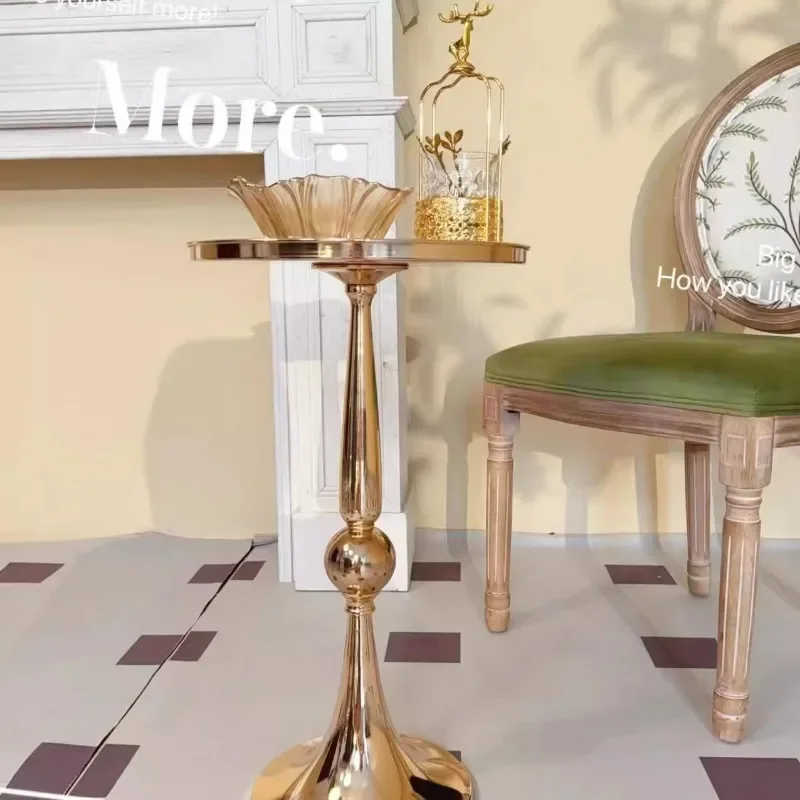 Metallic Sofa Side Table, Movable Glass Top Cabinet, Minimalist Italian Style Small Coffee Table, Gold Luxe Bedside Cabinet