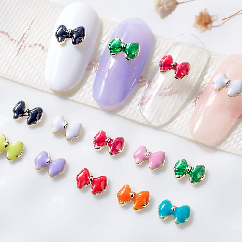 

10PCS Nail Art Rhinestone Bow Enamel Charms Metal Nail Art Decoration Wedding Bride Phone Jewelry Hand Craft Bead DIY