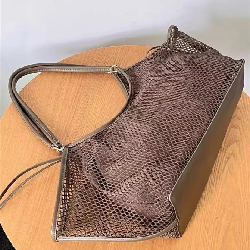 Women Large Capacity Mesh Beach Travel Shoulder Bag Casual Shopper Totes Beach Storage Tote Bag Ladies Handbag Net Bag