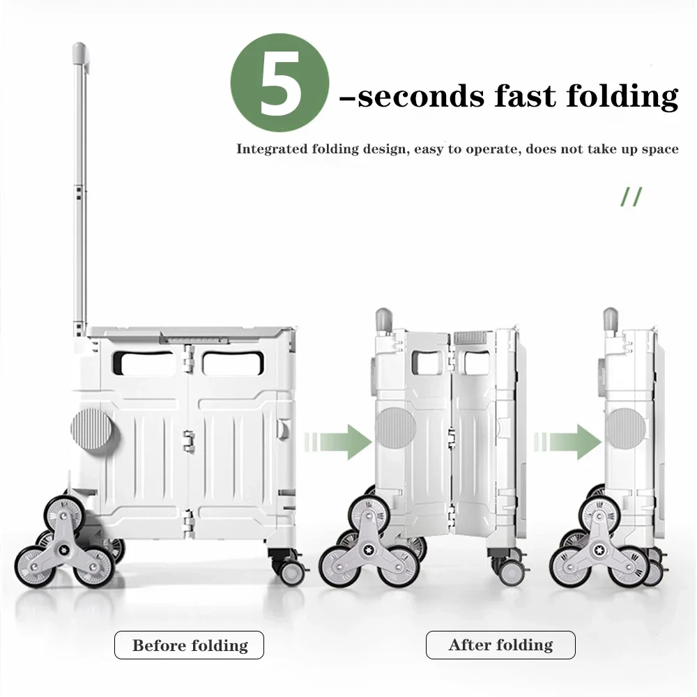 Folding Shopping Cart Portable Light-weight Household Large Storage Box Outdoor Travel Picnic Luggage Handcart with 8 Wheels