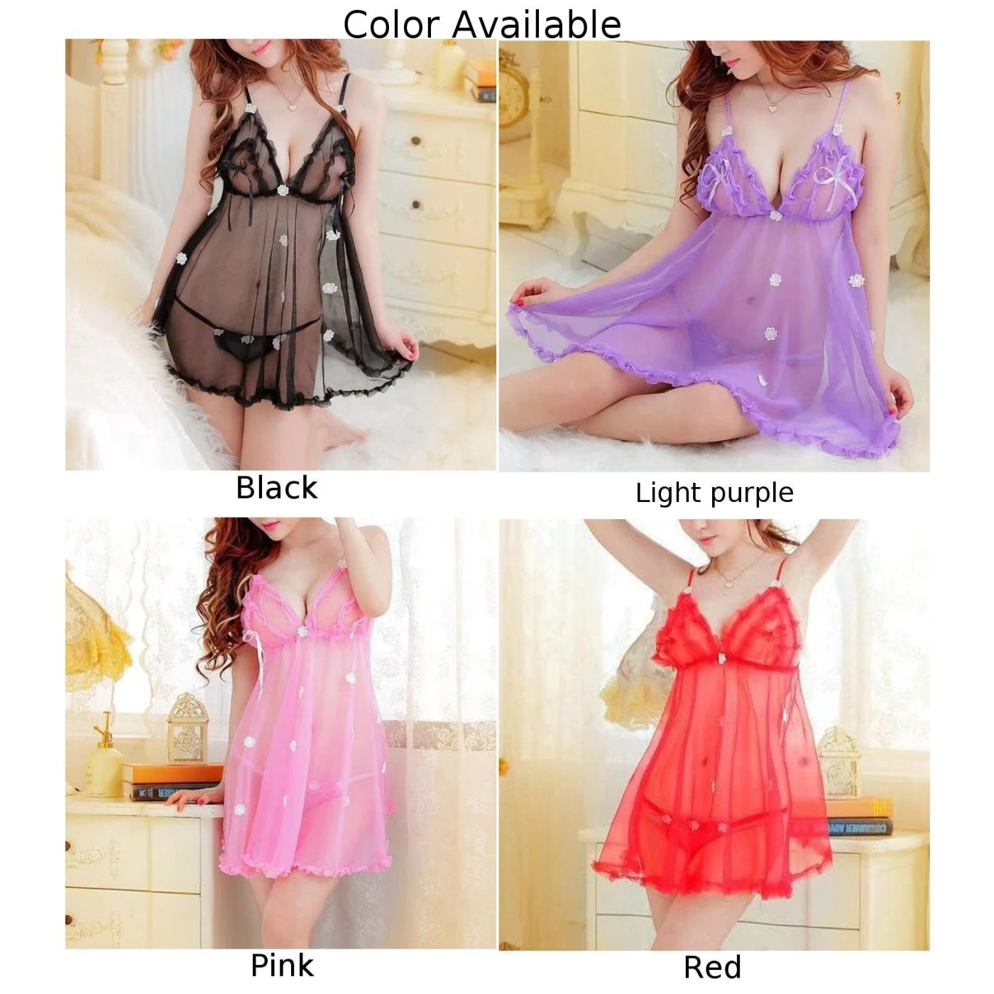 Lace Sleeveless B-abydoll V-neck Nightdress Pajamas Sexy Lingerie Ladies Silk Evening Dress Plus Size Underwear Thong Set