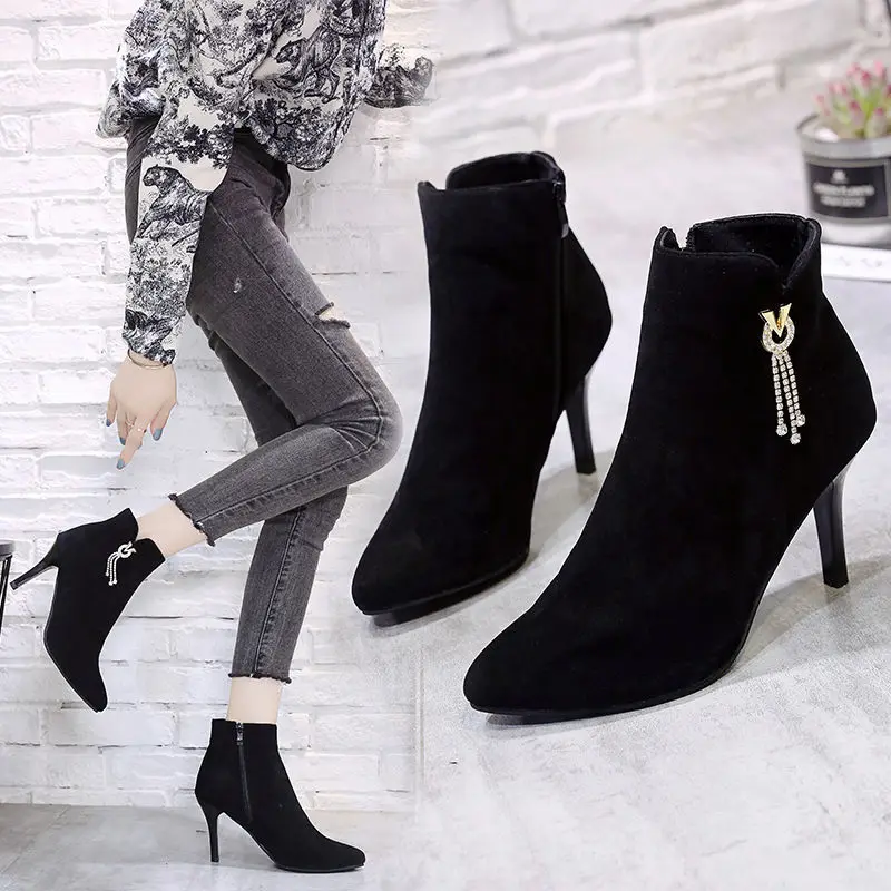 Botines Beige Mujer Tacon Botines De Mujer Con Punta Estrecha Y