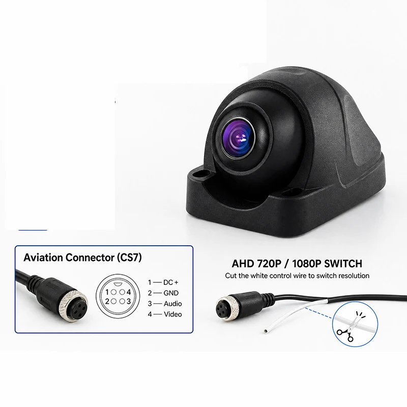 JISUIDA 12V 36V AHD HD 1080P 720P 좌우측 사이드 뷰 카메라 (트럭, 버스, 수확기, 사각지대 모니터링 차량용 카메라)