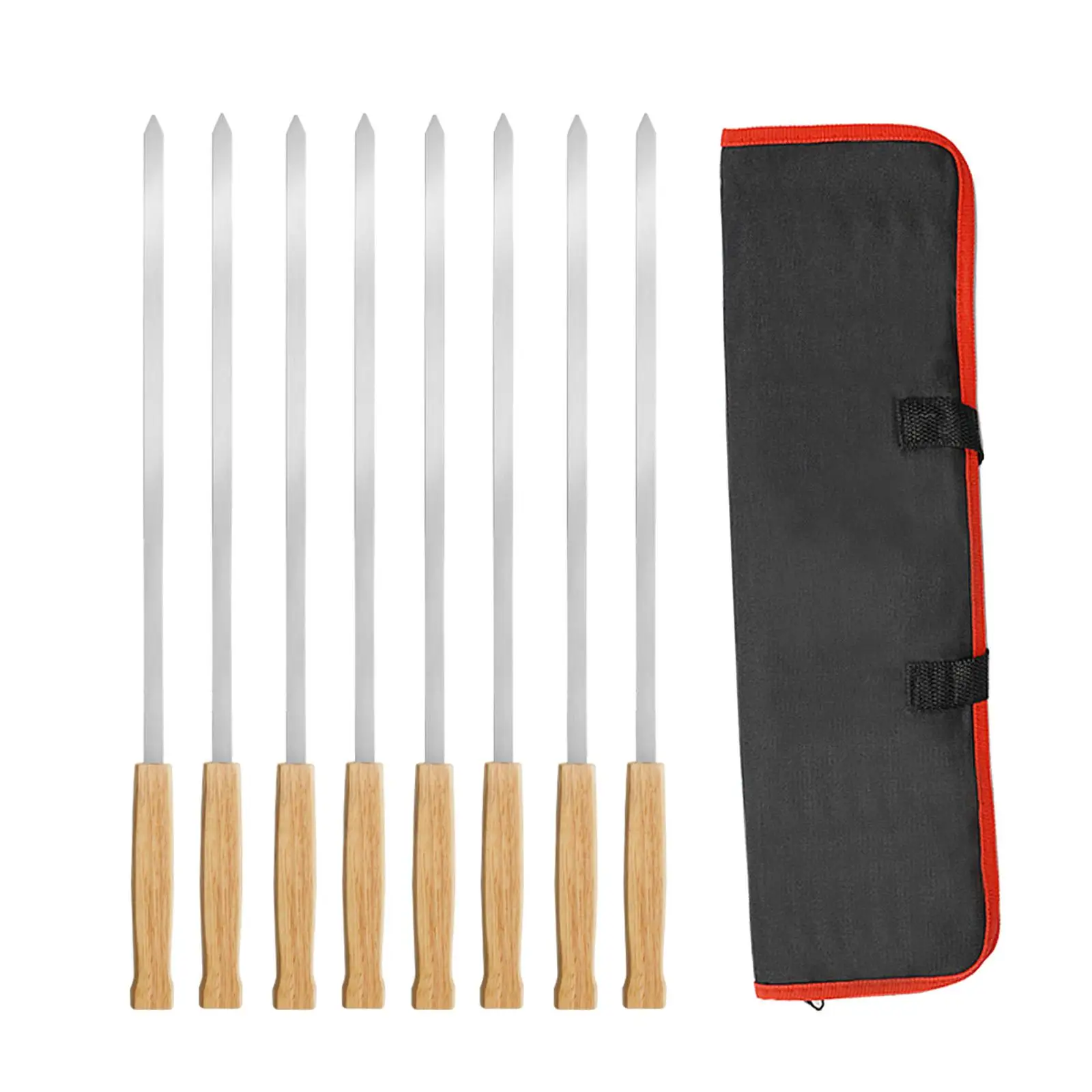 8 Pieces Barbecue Skewers Outdoor Cooking with Storage Pouch Reusable Kebab Skewers for BBQ Meats Grilling Prawn Seafood