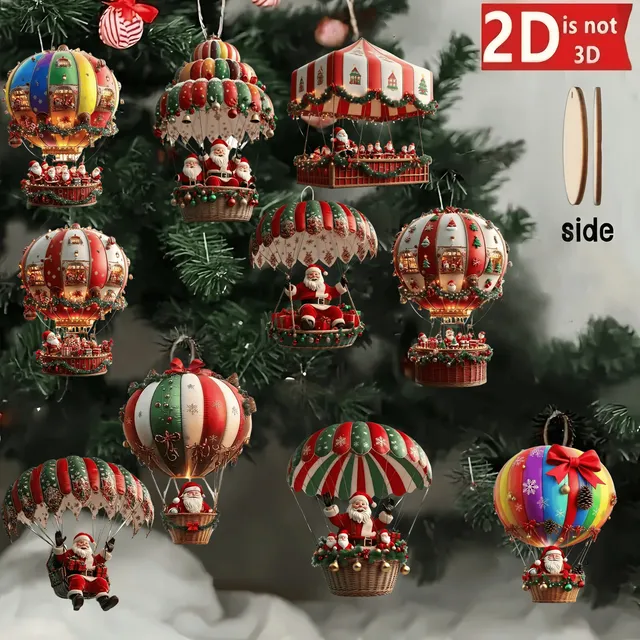 10 Uds. Globo de aire caliente de madera de Navidad Santa Claus 2D colgante plano de madera decoración de árbol de Navidad decoración de regalo de vacaciones perfecta
