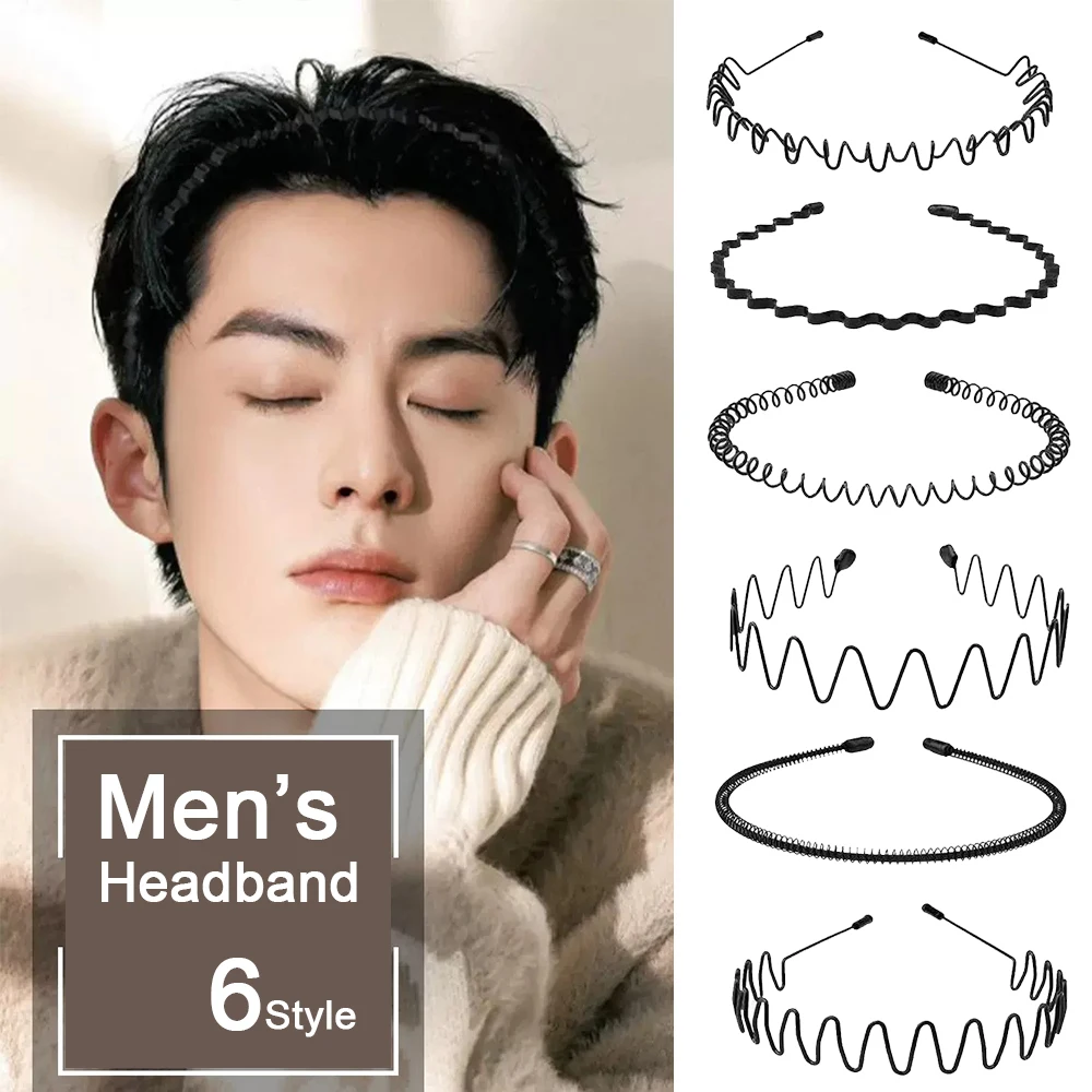 Unisex-Metall-Stirnband, rutschfest, schwarz, gewellt, Frühlingshaarband, Damen, Herren, Outdoor-Sport, einfache Mode, Kopfbedeckung
