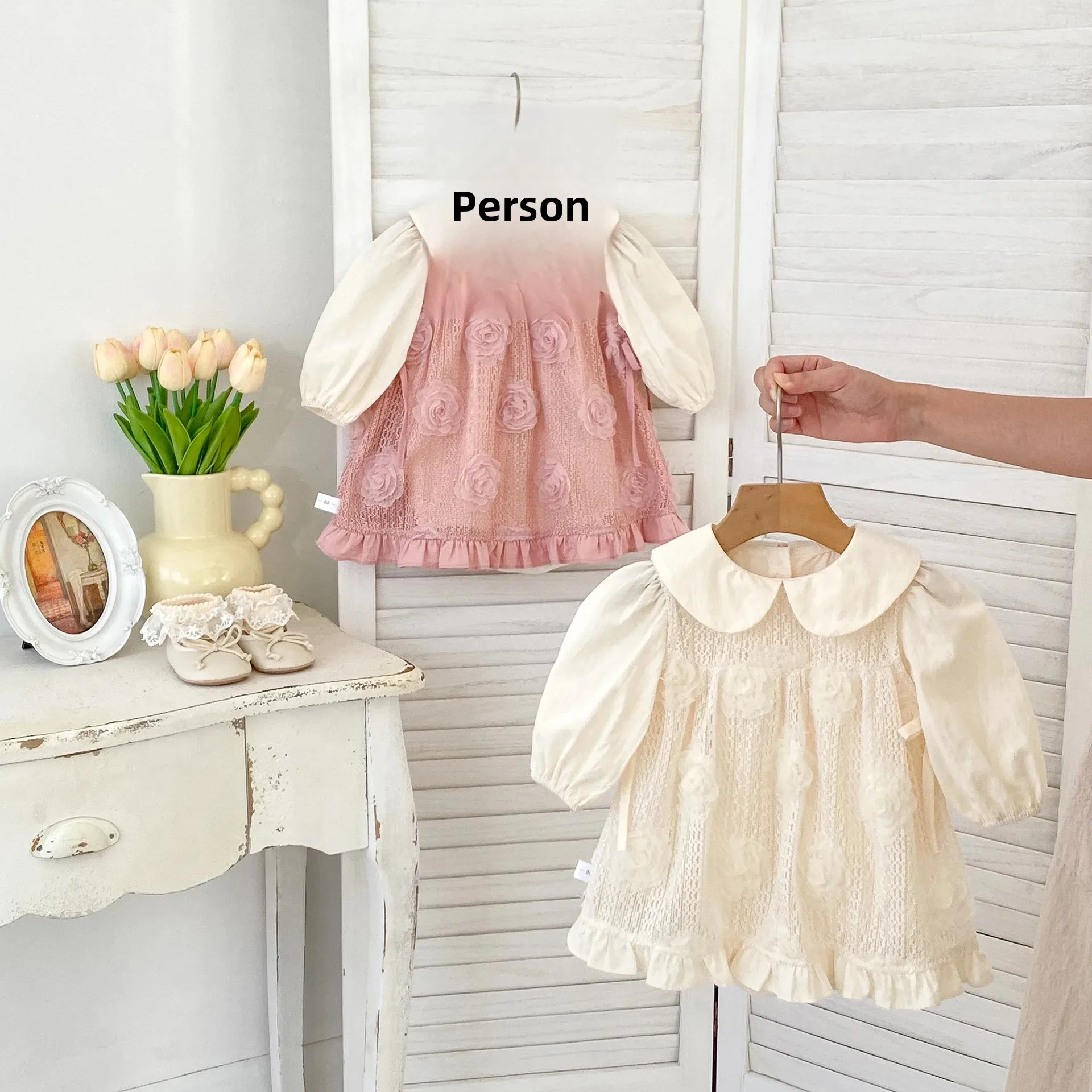 Autumn Sweet Baby Girl Detachable Flower Mesh Sleeveless Bodysuit Crawler Clothes round Neck Romper Cotton Baby Outfit