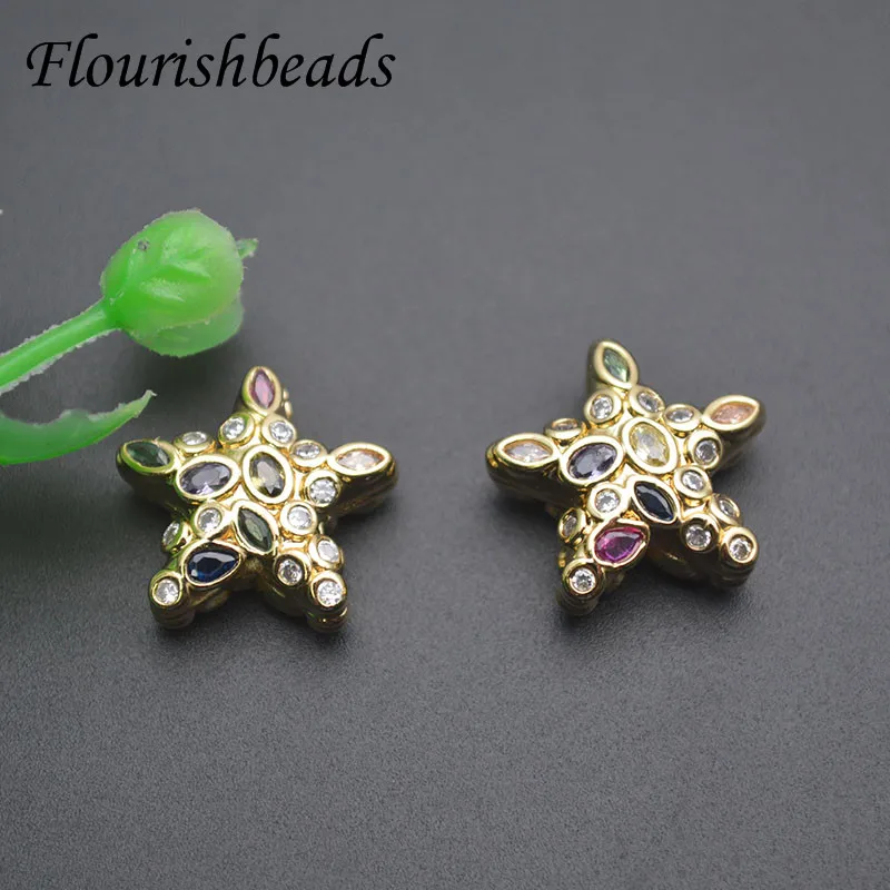 New Style Metal Copper Gold Plated Paved Color CZ Beads Star Shape Loose Beads Charms for DIY Jewelry Making Accessories