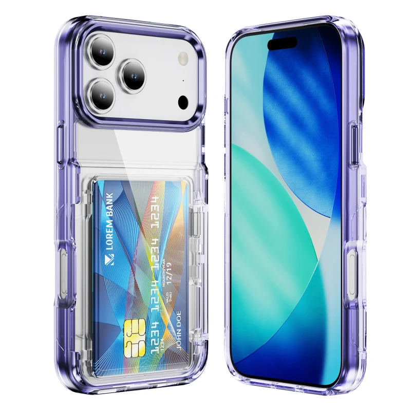 HD Transparent Hard PC Wallet Card Slot Fold Holder Armor Phone Case Back Cover