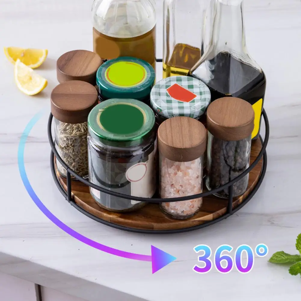 Spice Rack Organizer Storage Tray Wooden Turntable Kitchen Organizer for Countertop Storage 360-degree Rotation Tray