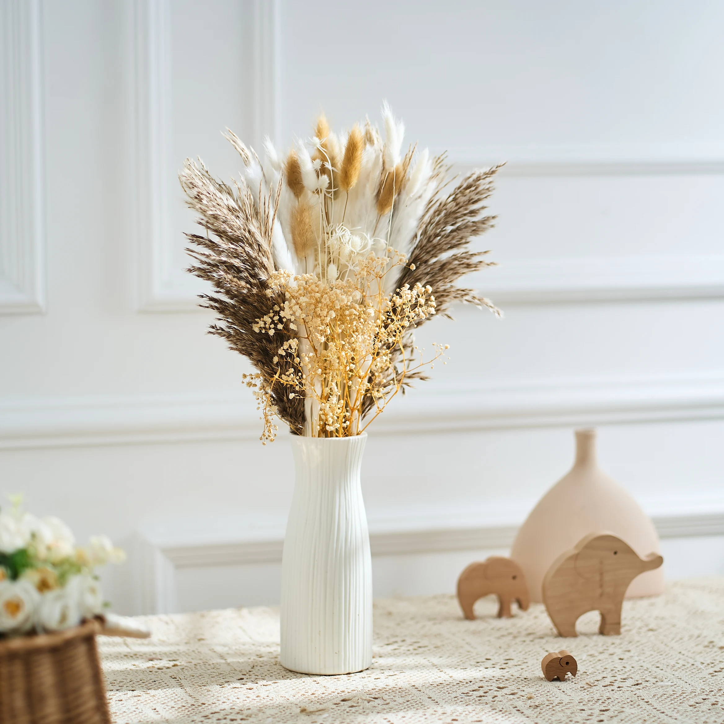 

85PCS Natural Dried Pampas Grass Phragmites Dried Flowers Bouquet Boho Style Home Decor for Wedding Flower Arrangement Decoratio