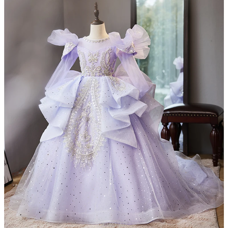 Wed Dress 2024 Flower Girl Wedding Dresses Costume Children Girls Birthday Party Princess Gown Vestido Kids Host Piano Outfit - 2