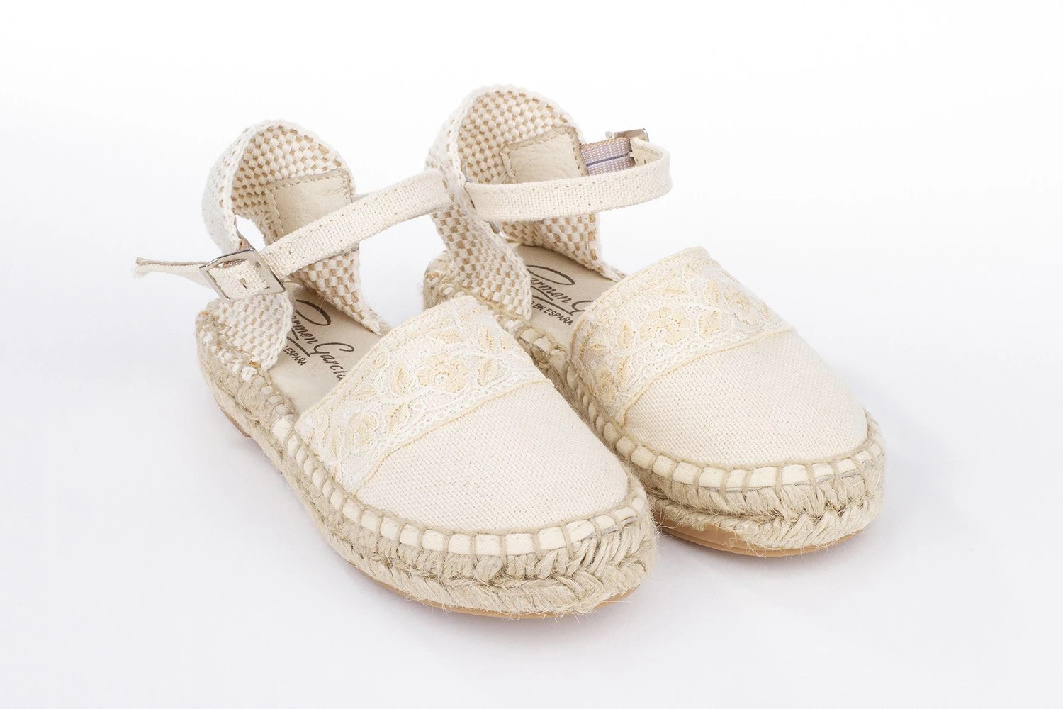 Comunión Niña, Alpargata Boda, Zapatillas de Esparto Marca García Color Beis, Zapatos