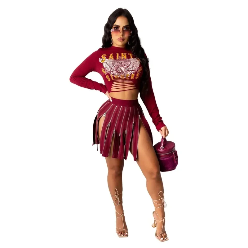 Woman High Waist Zipper Flying Skirt Nightclub Street Autumn Spring Ladies Patchwork Sexy Party Bodycon Midi Mini Punk Skirts