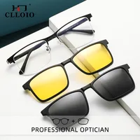 CLLOIO 2-in-1 Magnetic Clip Prescription Glasses Men Half Frame Reading Square Glasses Anti Blue Light Myopia Polarized Glasses