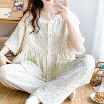 Summer Thin Cotton Maternity Nursing Sleepwear Short Sleeve Loose Breastfeeding Pajamas Suits Pregnancy Lounge