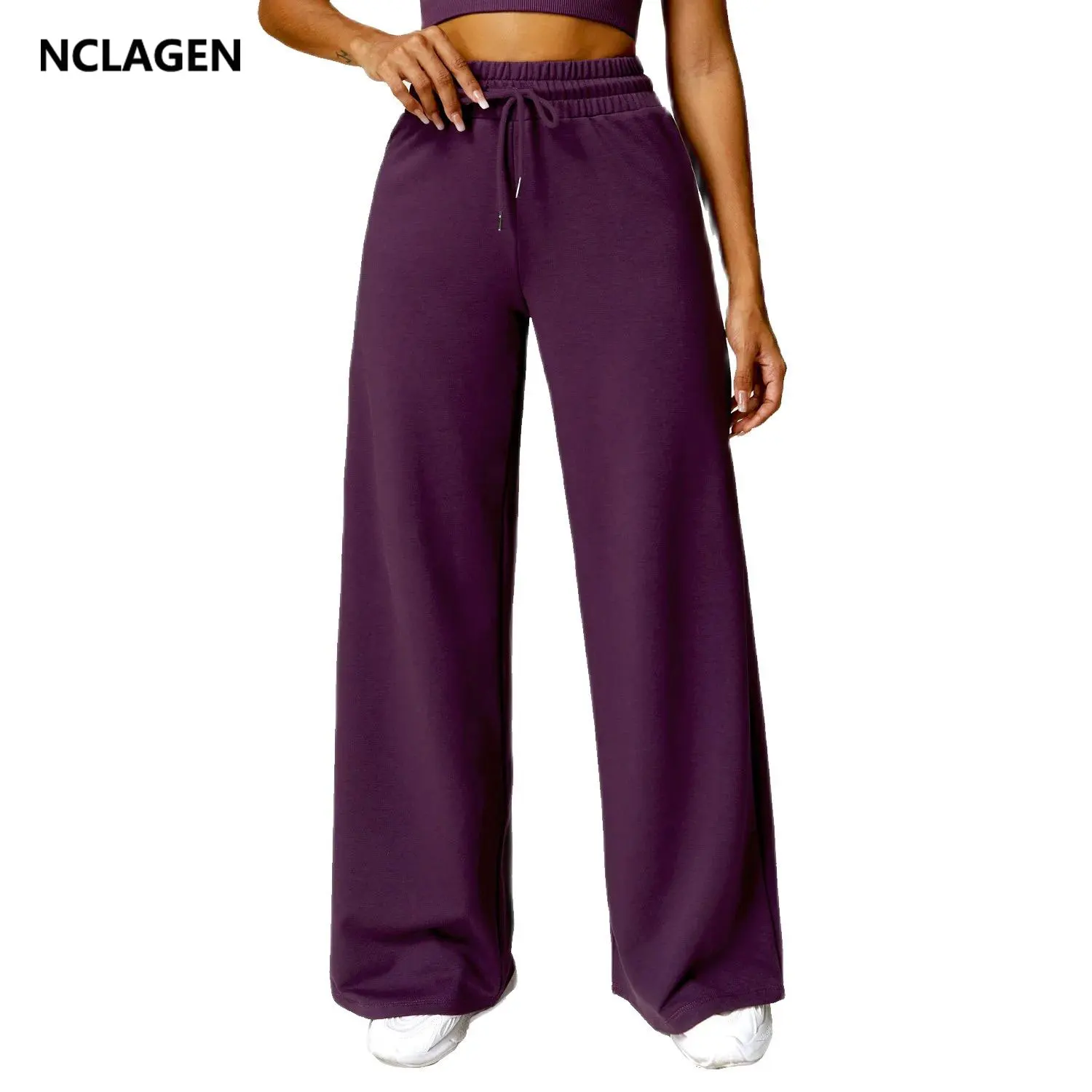 

NCLAGEN Sports Leisure Pants Waist Tie Warm And Loose Sweatpants Women's Soft Cozy Breathable Outdoor Straight Wide-leg Trousers