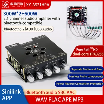 AS21 TPA3255  Bluetooth 5.2 2.1 Channel Power Audio Stereo Subwoofer Amplifier Board 300WX2+600W TREBLE Bass note tuning AMP 1