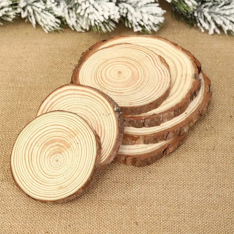 10 Stück runde Holzscheiben zum Selbermachen, Tischdekorationsscheiben aus Holz, Holzhandwerksscheiben, Hochzeit/Zuhause/Party/Weihnachtsdekoration – Detail 1