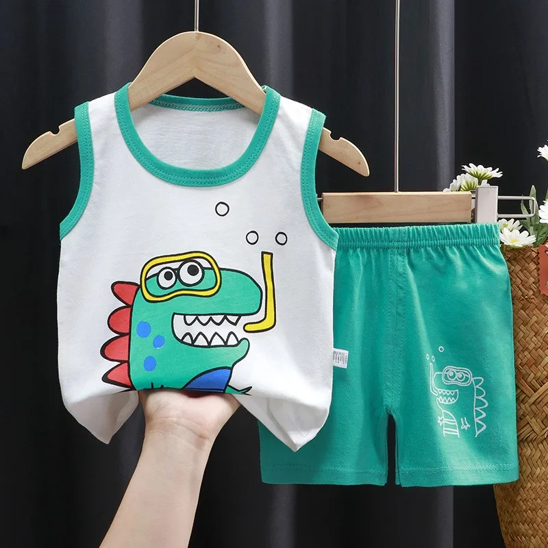 New Kids Vest Set Summer Cotton Baby Girls Vest Shorts 1-6 Years Old Baby Boys Sleeveless 2pcs Children's Clothing Sets