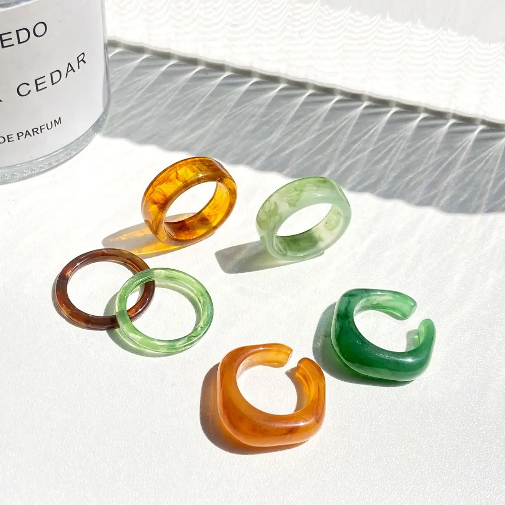 

Korean Style Creative 3pcs/Set Retro Resin Square Transparent Fashion Jewelry Women Open Plastic Ring Acrylic