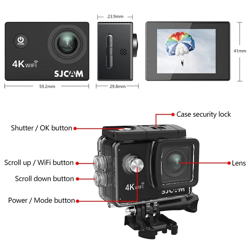 SJCAM Action Camera SJ4000 AIR 4K 30PFS 1080P 4x Zoom WIFI Sports Video Action Cameras Motorcycle Bicycle Helmet Waterproof Cam 2